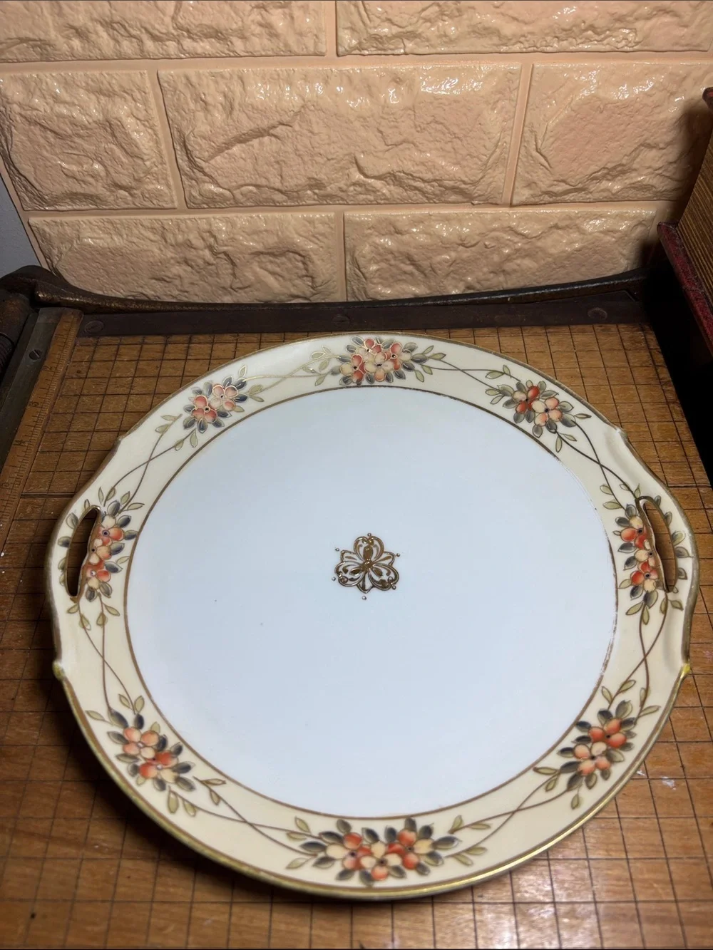 Noritake Platter 9.75” x 9.5” Orange Flowers Cream Border Hand Painted Nippon